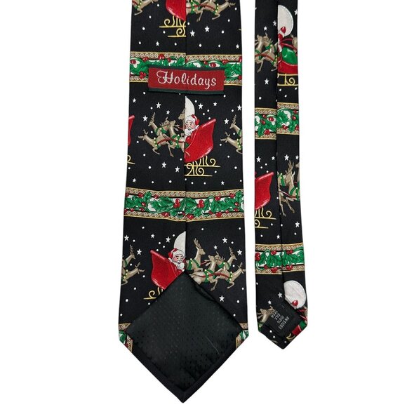 Christmas Novelty Silk Tie With Santa & Reindeer Sleigh Design Holiday Festive - Picture 6 of 8